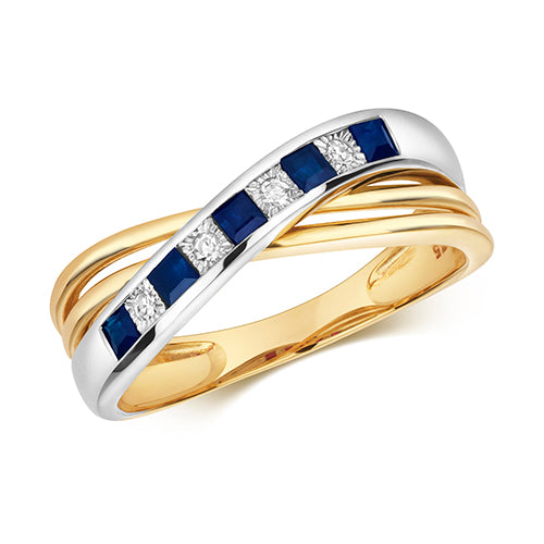 9ct Yellow Gold Sapphire and Diamond Dress Ring 0.350+0.040 CT