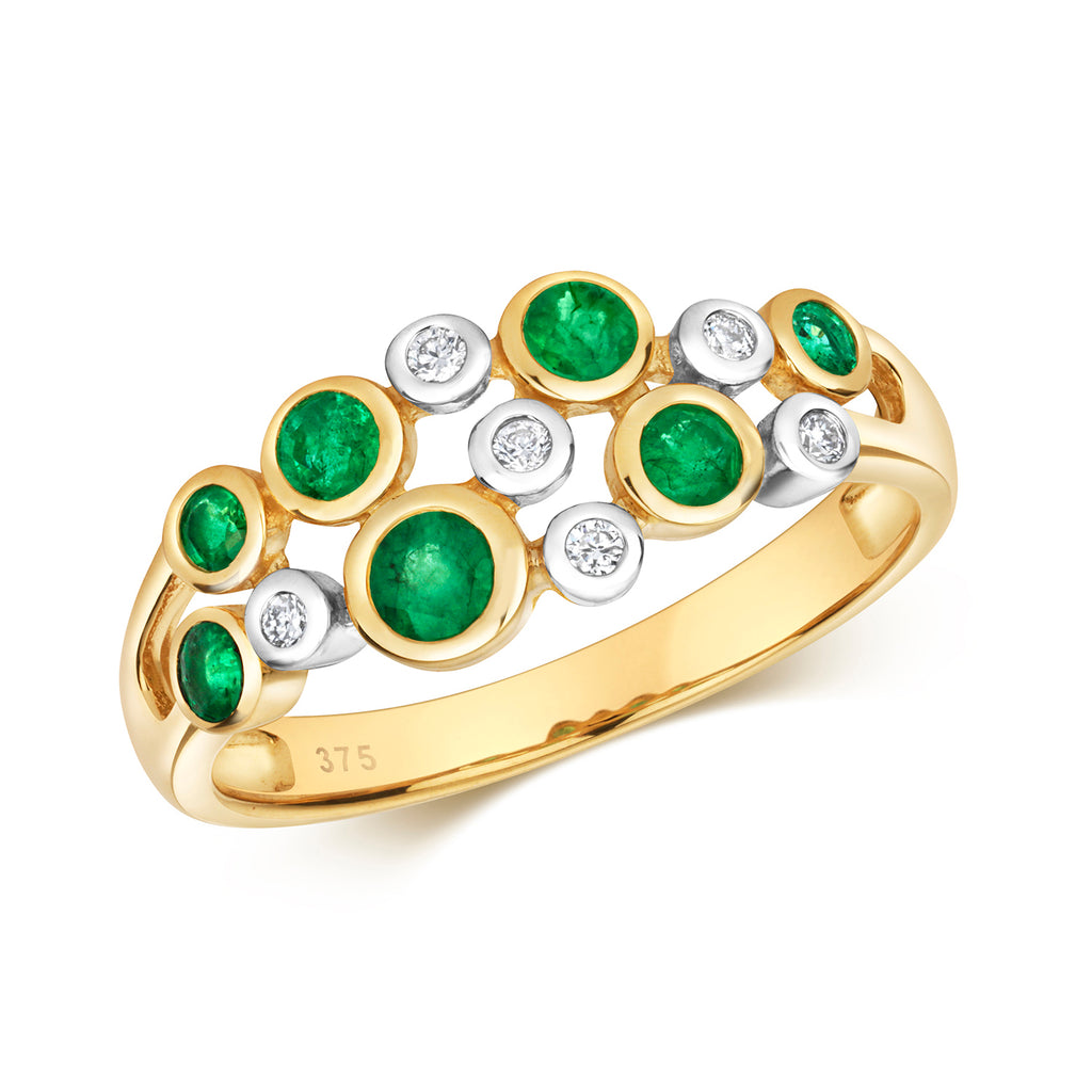 9ct Yellow Gold Emerald and Diamond Dress Ring 0.5 CT