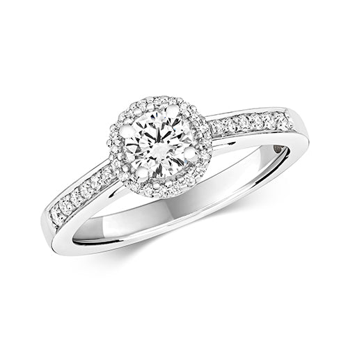 Modrwy Ddyweddïo Diemwnt Aur Gwyn 18ct