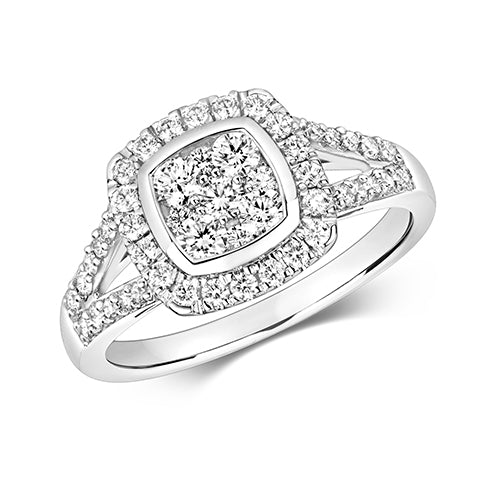 Modrwy Ymgysylltu Diemwnt Aur Gwyn 18ct 0.75 CT