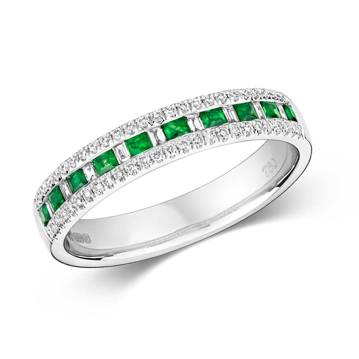 18ct White Gold Emerald and Diamond Eternity Ring 0.070+0.220+0.140 CT