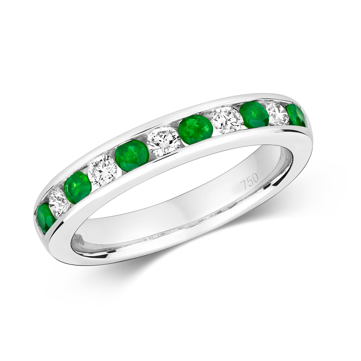 18ct White Gold Emerald and Diamond Eternity Ring 0.6 CT