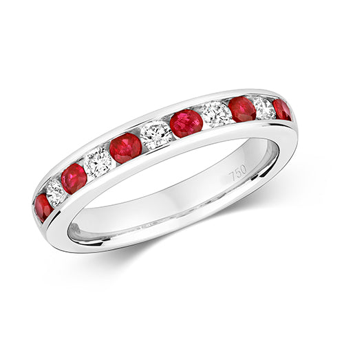 18ct White Gold Ruby and Diamond Eternity Ring 0.72 CT