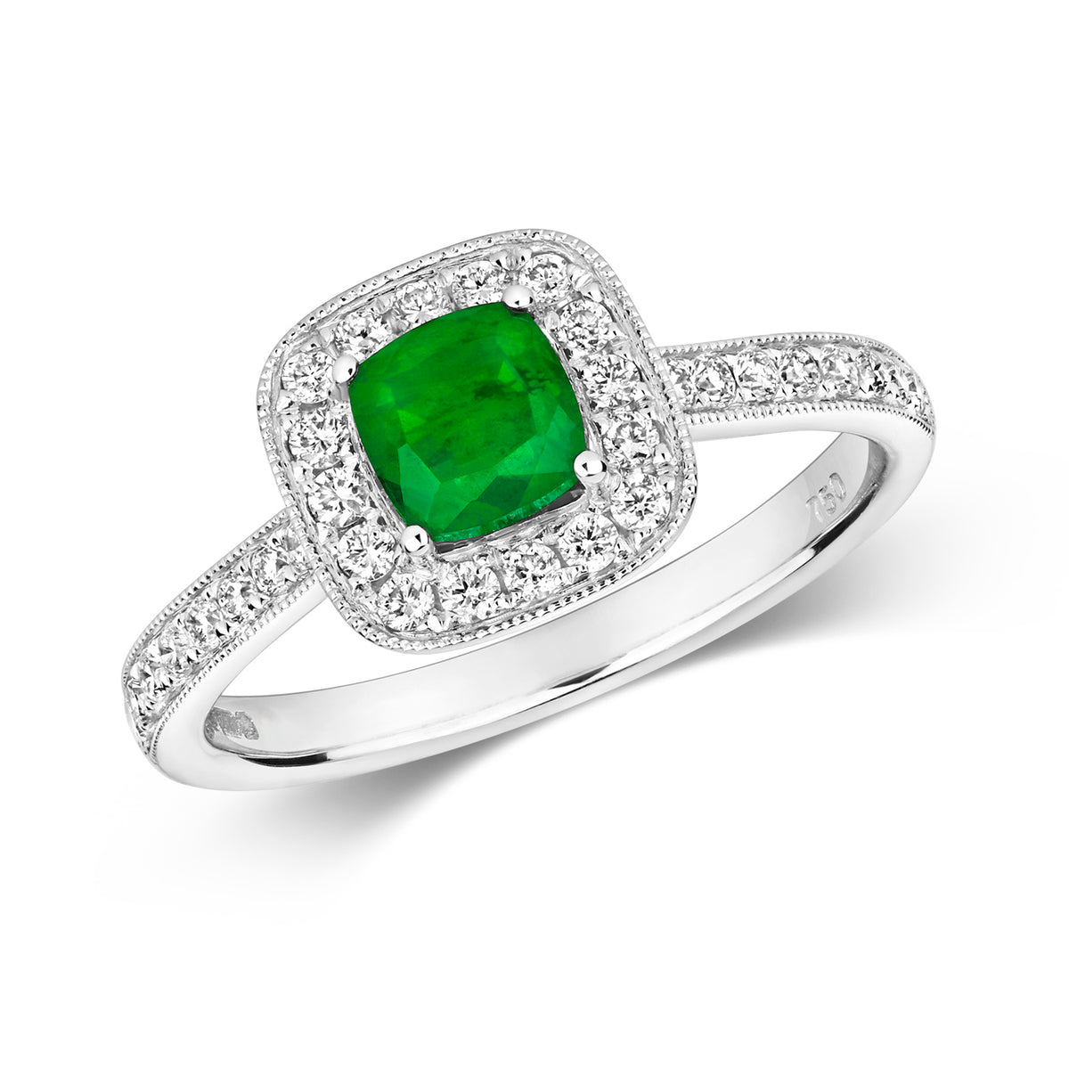 18ct White Gold Emerald and Diamond Engagement Ring 0.600+0.320 CT
