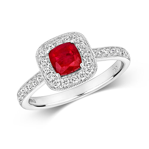 18ct White Gold Ruby and Diamond Engagement Ring 0.820+0.320 CT