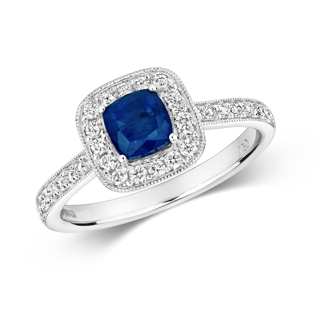 18ct White Gold Sapphire and Diamond Engagement Ring 0.790+0.320 CT