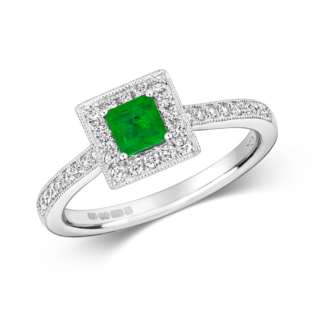18ct White Gold Emerald and Diamond Engagement Ring 0.360+0.250 CT
