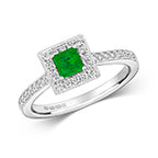 18ct White Gold Emerald and Diamond Engagement Ring 0.360+0.250 CT
