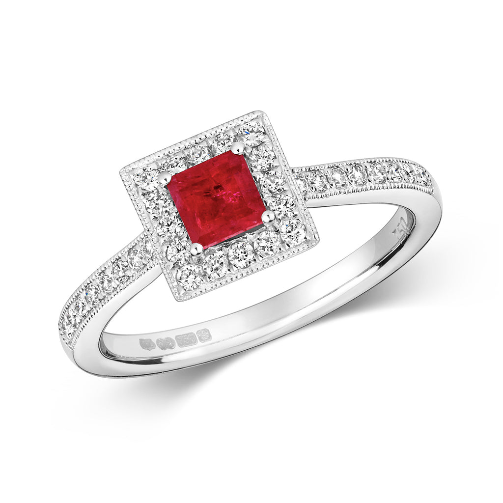 18ct White Gold Ruby and Diamond Engagement Ring 0.450+0.250 CT