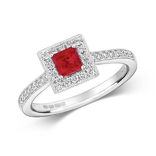 18ct White Gold Ruby and Diamond Engagement Ring 0.450+0.250 CT