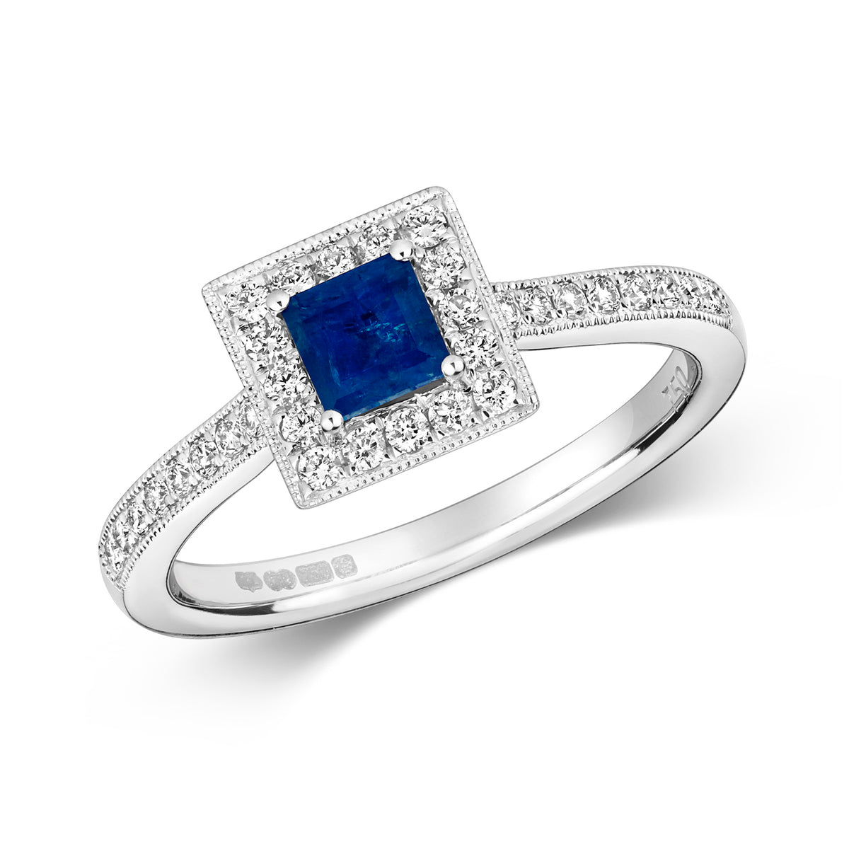18ct White Gold Sapphire and Diamond Engagement Ring 0.450+0.250 CT