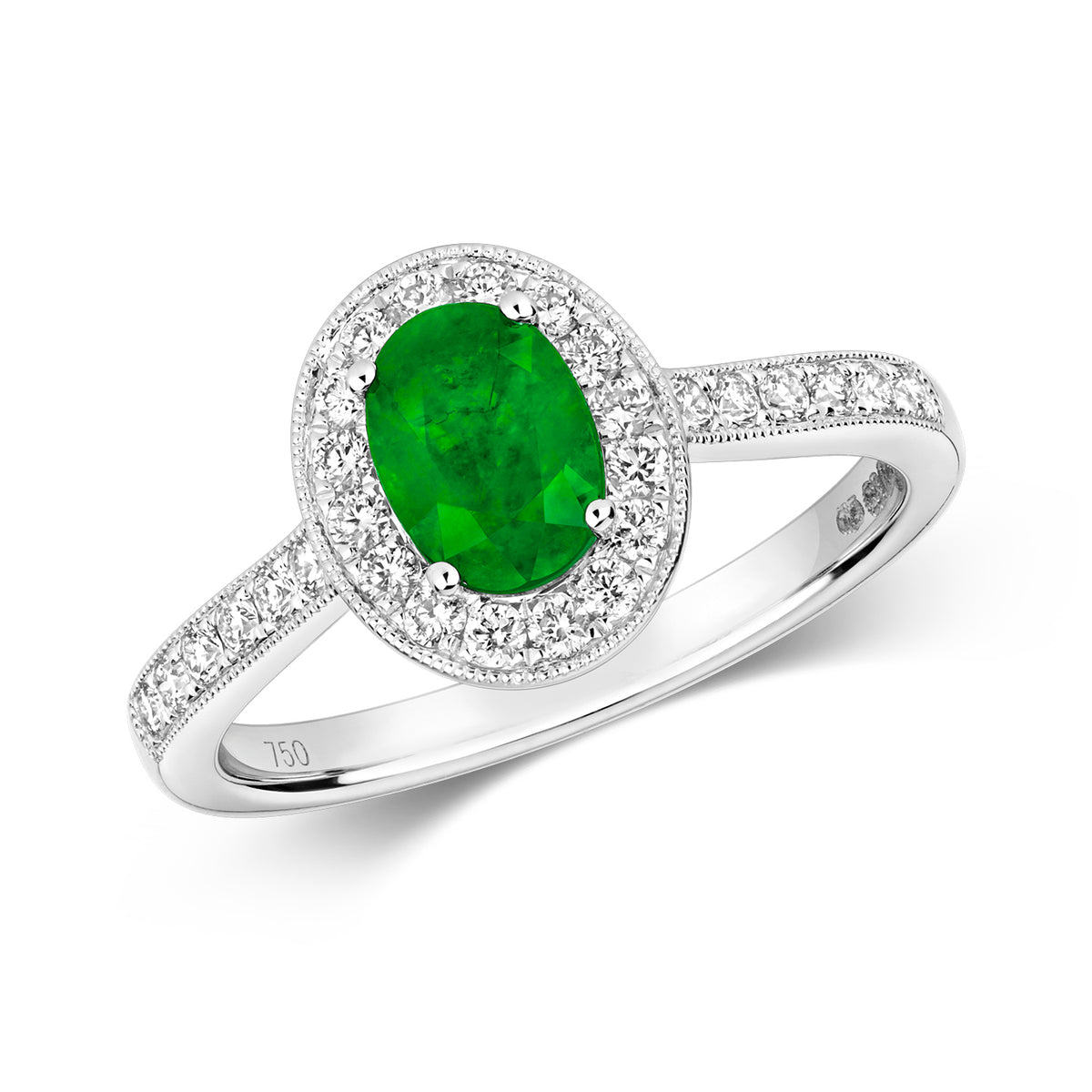18ct White Gold Emerald and Diamond Engagement Ring 0.700+0.330 CT
