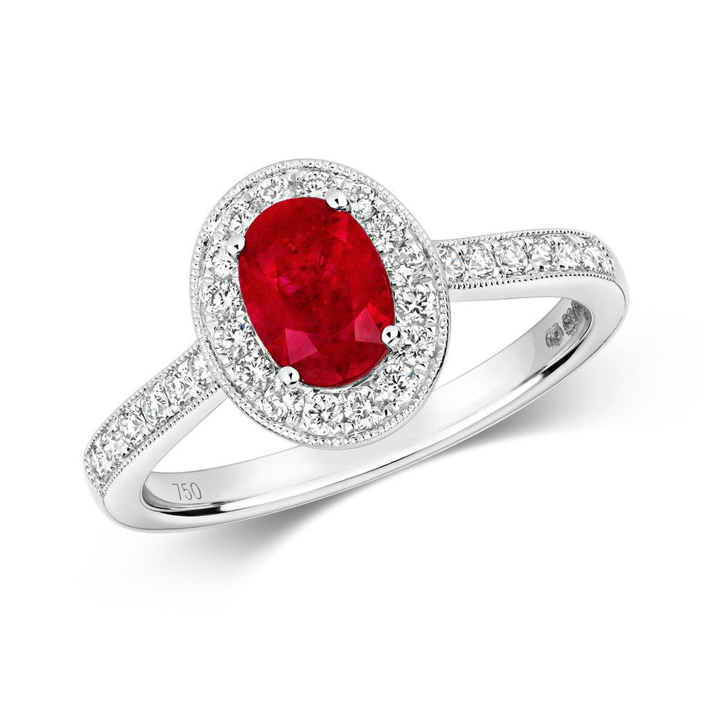 18ct White Gold Ruby and Diamond Engagement Ring 1.000+0.330 CT