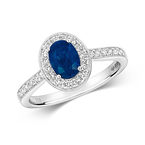 18ct White Gold Sapphire and Diamond Engagement Ring 1.000+0.330 CT