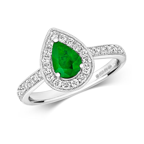 18ct White Gold Emerald and Diamond Engagement Ring 0.670+0.350 CT