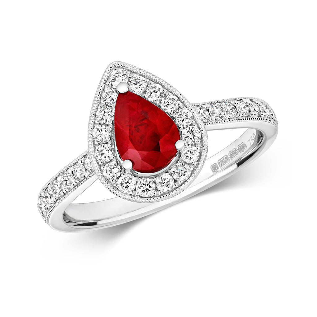 18ct White Gold Ruby and Diamond Engagement Ring 0.780+0.350 CT