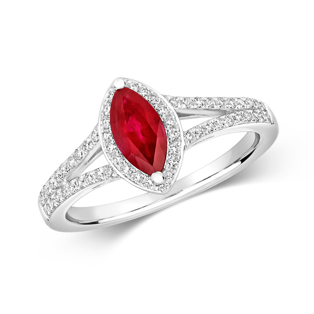 18ct White Gold Ruby and Diamond Engagement Ring 0.760+0.260 CT