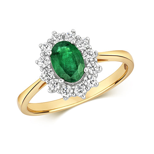 18ct Yellow Gold Emerald and Diamond Engagement Ring 0.860+0.420 CT