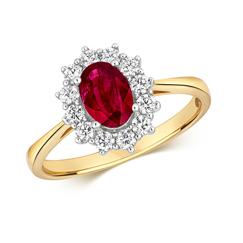 18ct Yellow Gold Ruby and Diamond Engagement Ring 1.030+0.420 CT