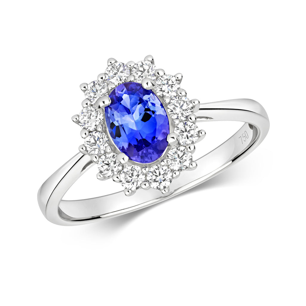 18ct White Gold Tanzanite and Diamond Engagement Ring 0.860+0.420 CT