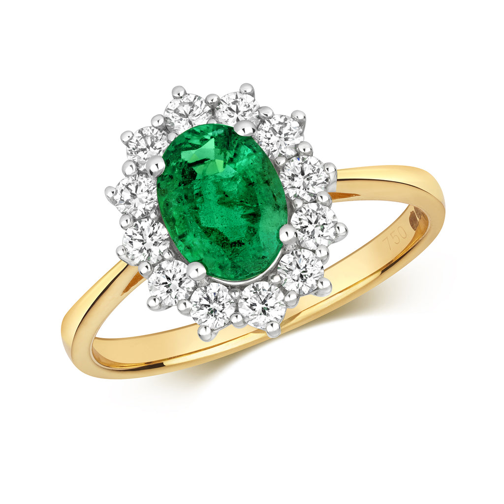 18ct Yellow Gold Emerald and Diamond Engagement Ring 1.180+0.560 CT