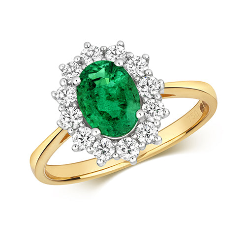 18ct Yellow Gold Emerald and Diamond Engagement Ring 1.180+0.560 CT