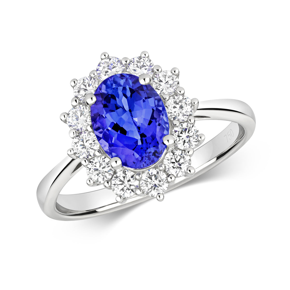 18ct White Gold Tanzanite and Diamond Engagement Ring 1.200+0.560 CT