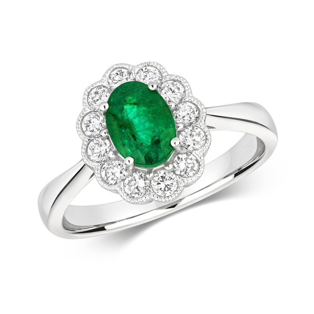 18ct White Gold Emerald and Diamond Engagement Ring 0.730+0.410 CT