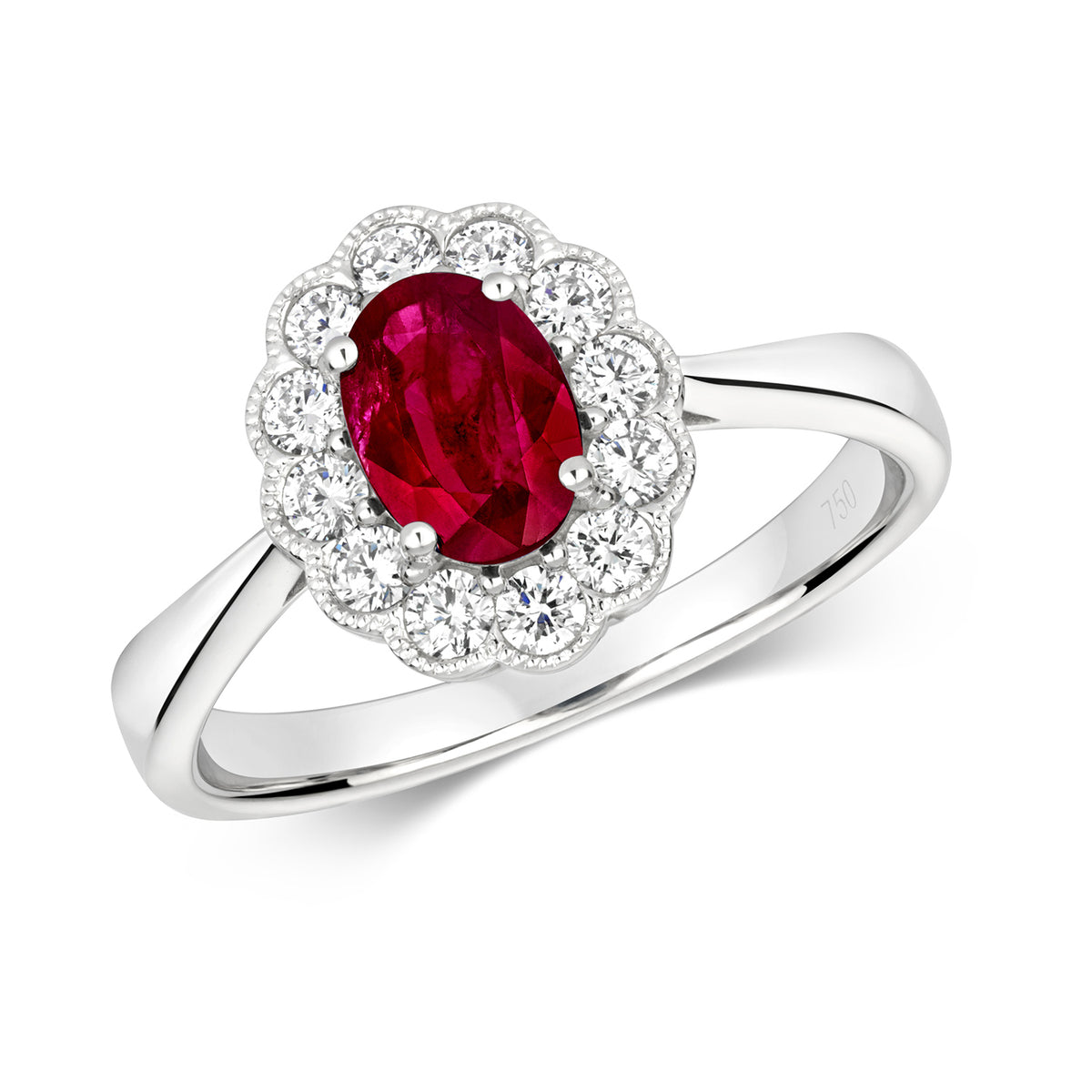 18ct White Gold Ruby and Diamond Engagement Ring 1.000+0.410 CT