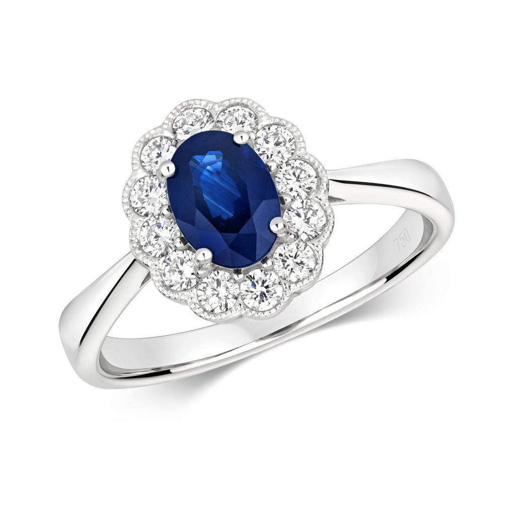 18ct White Gold Sapphire and Diamond Engagement Ring 1.100+0.410 CT