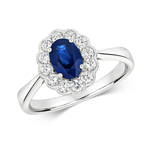 18ct White Gold Sapphire and Diamond Engagement Ring 1.100+0.410 CT