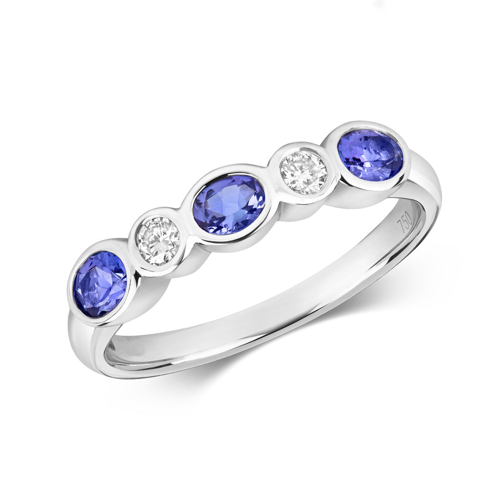 18ct White Gold Tanzanite and Diamond Eternity Ring 0.620+0.110 CT