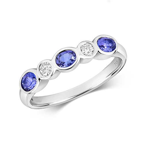 18ct White Gold Tanzanite and Diamond Eternity Ring 0.620+0.110 CT