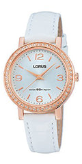 Lorus Ladies Rose Gold White Leather Strap Watch RG202JX9 RRP £100