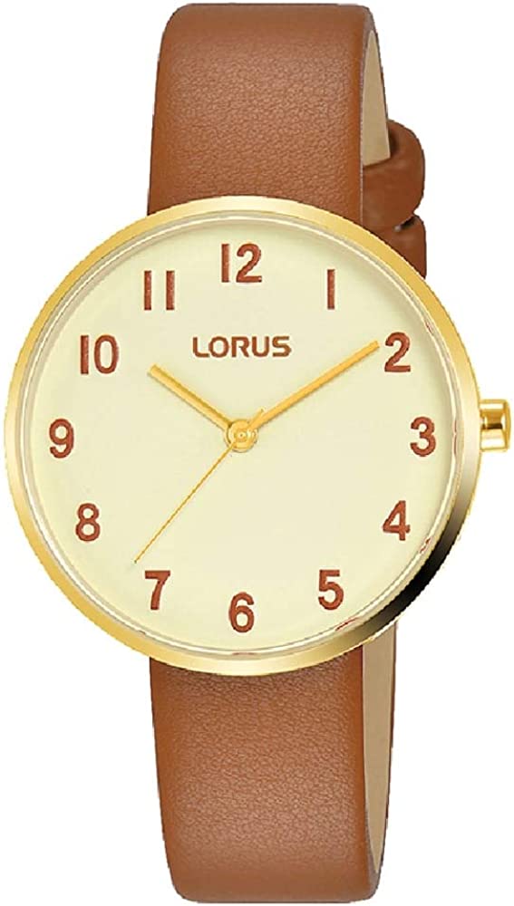 Lorus Ladies Watch with Gold Dial and Tan Strap RG222SX9