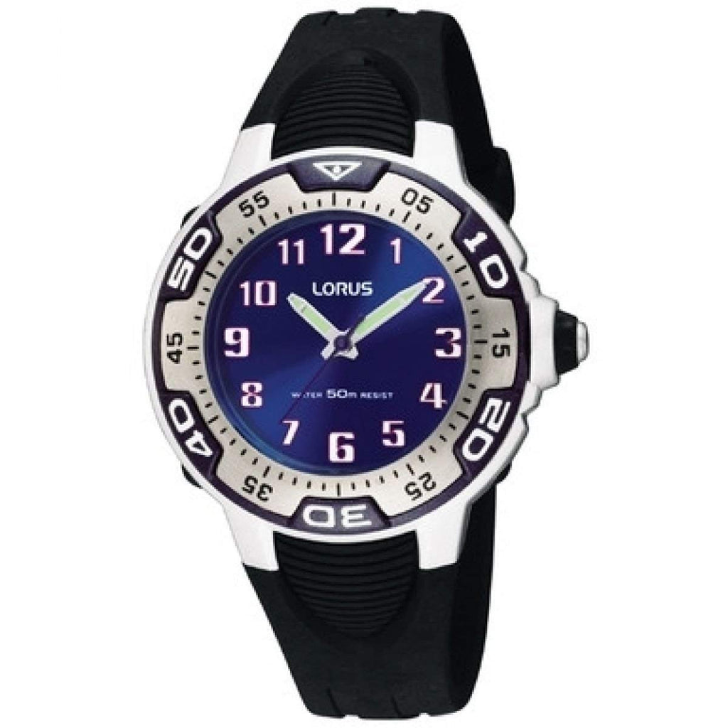 Lorus Kids Watch with Blue Dial and Black Rubber Strap RG235GX9
