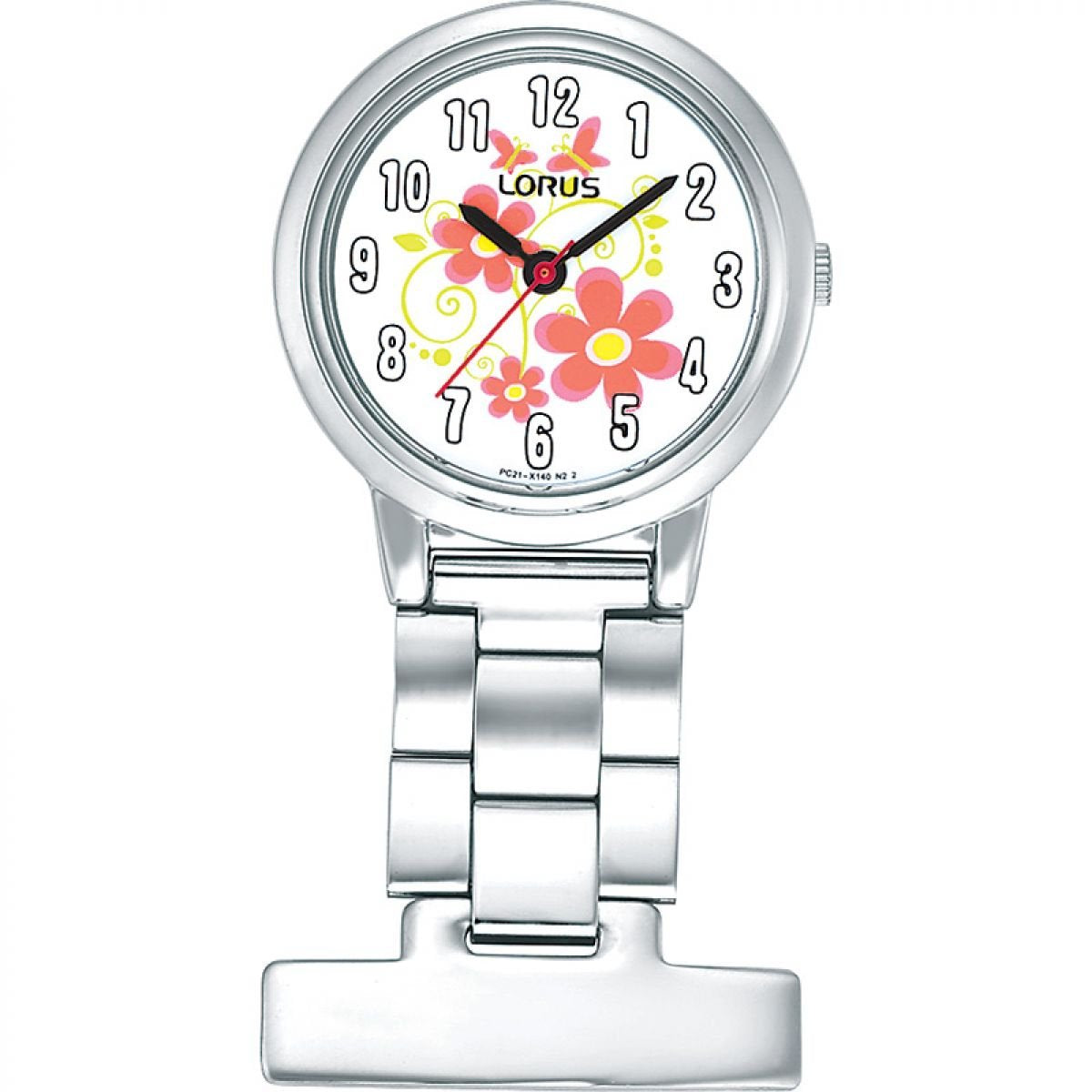 Lorus Ladies Fob Watch with Floral Dial and Silver Stainless Steel Strap RG237HX9