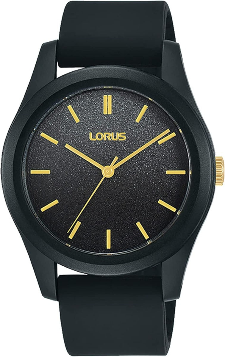 Lorus Ladies Watch gyda Deial Du a Strap Rwber Du RG267TX9