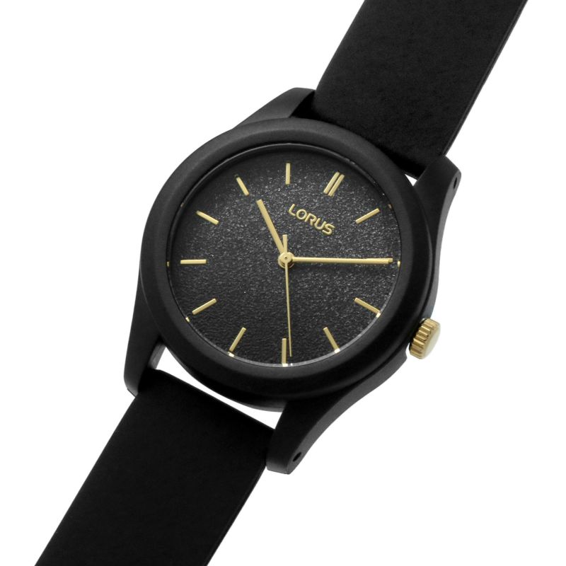 Lorus Ladies Watch gyda Deial Du a Strap Rwber Du RG267TX9