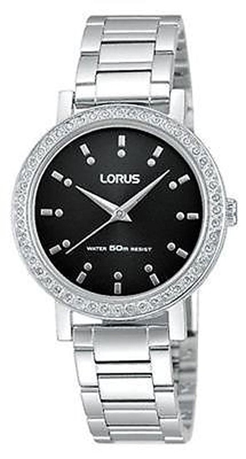 Lorus Ladies Silver Stone Set Bezel Stainless Steel Strap Watch RG299HX9