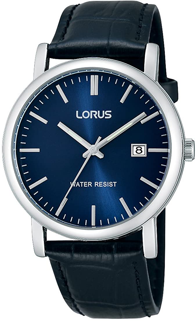 Lorus Men's Watch with Blue Dial and Black Leather Strap RG841CX9