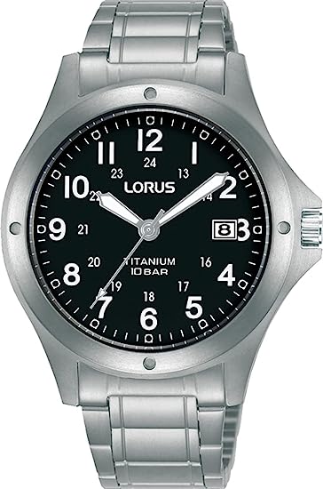 Lorus Men's Watch with Black Dial and Titanium Bracelet RG887CX9