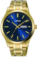Lorus Mens Watch with Blue Dial Gold Stainless Steel Strap RH340AX9