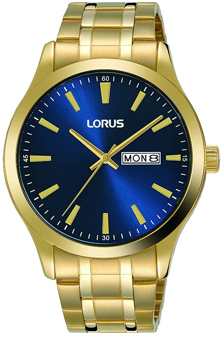 Lorus Mens Watch with Blue Dial Gold Stainless Steel Strap RH340AX9