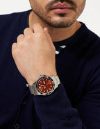 Lorus Mens Watch with Orange Dial and Silver Stainless Steel Strap RH361AX9