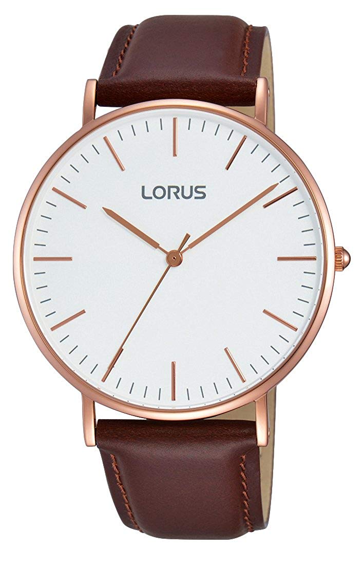 Lorus Men's Watch with White Dial and Brown Strap RH880BX9