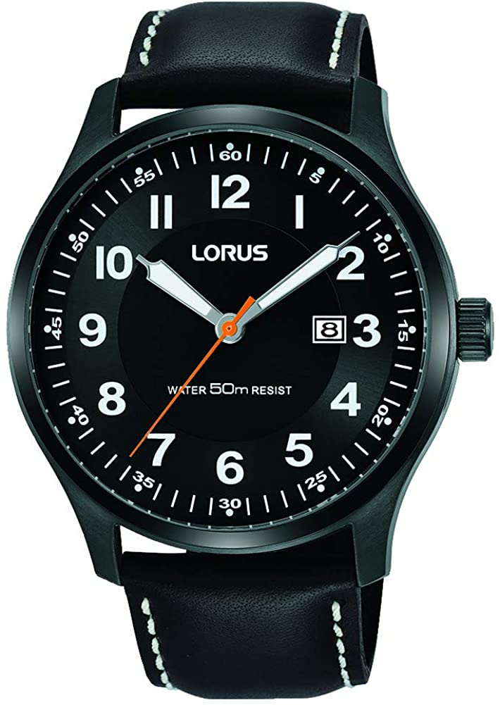 Lorus Mens Watch with Black Dial and Black Strap RH941HX9