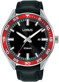 Lorus Mens Watch with Black Dial and Black Leather Strap RH941NX9
