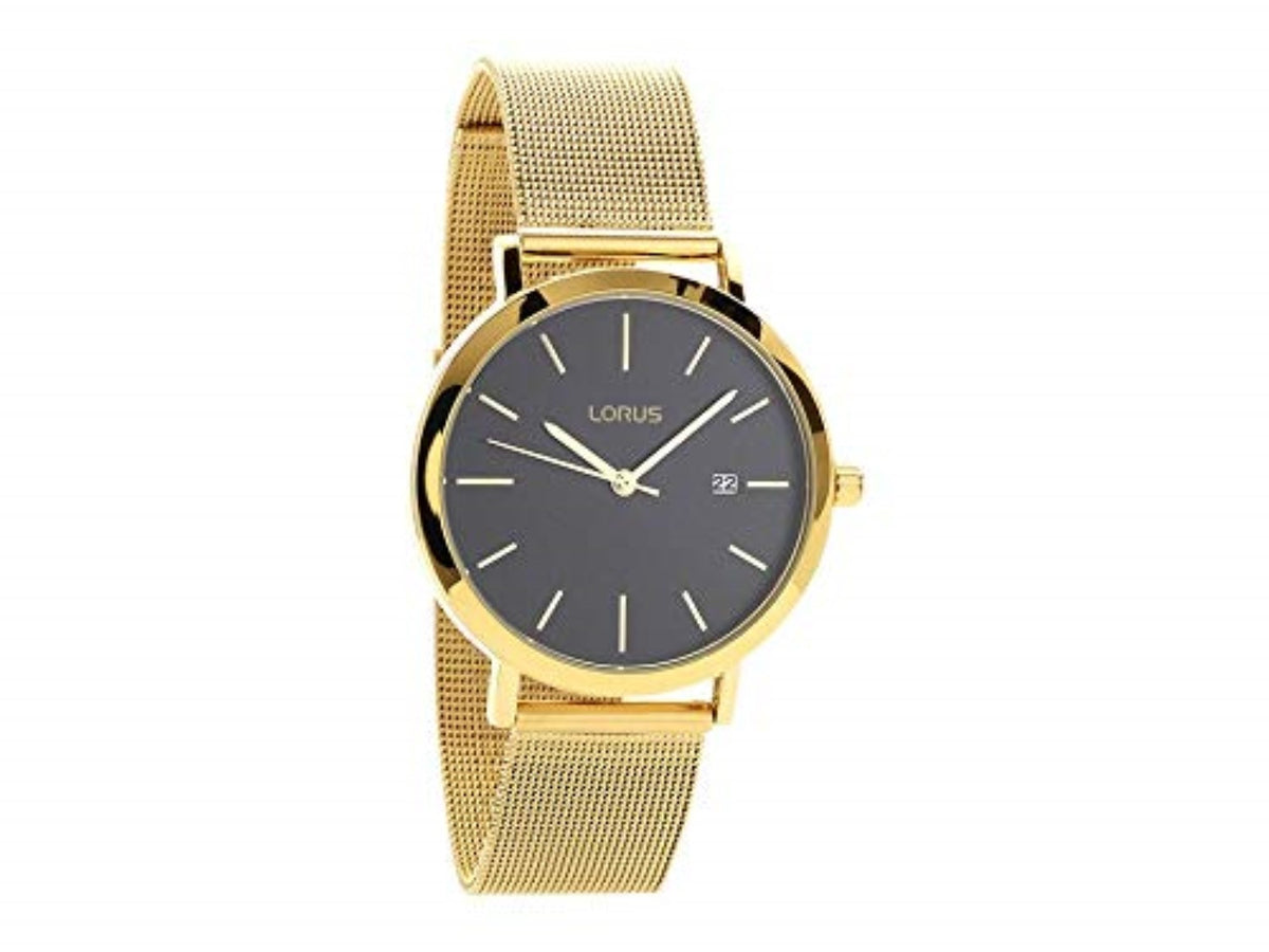 Lorus Mens Watch with Gold Plated Strap and Black Dial RH942JX9