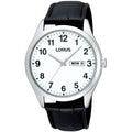 Lorus Mens Classic Watch with a White Dial and Black Leather Strap RJ643AX9